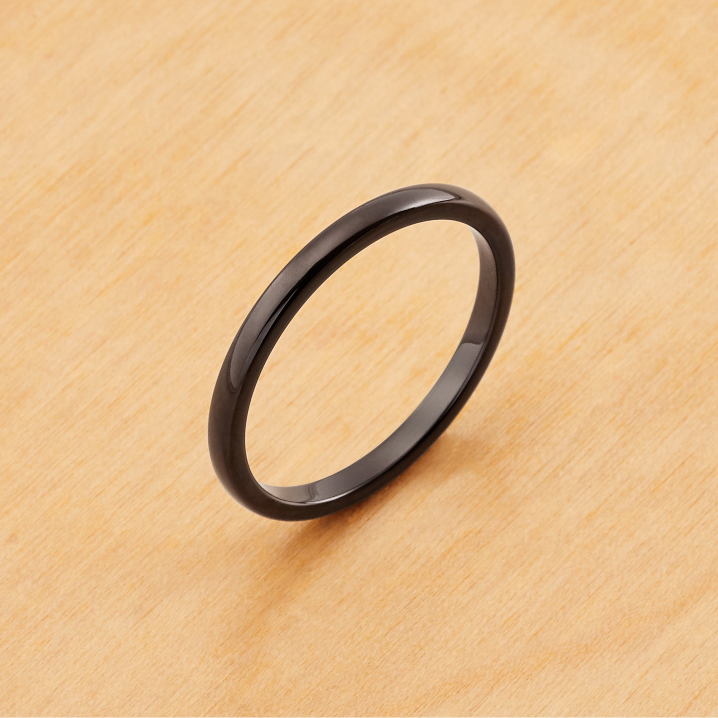 TR207 - Black Plating - Tungsten Ring 2mm, High Polished Black IP Plated Thin Band