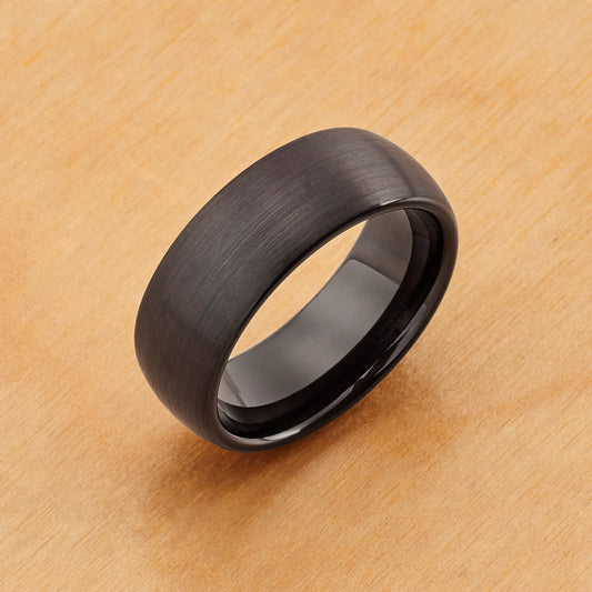 TR231  - Black  Plating - Tungsten Ring 8mm, Brushed Black IP Plated Classic Domed Band